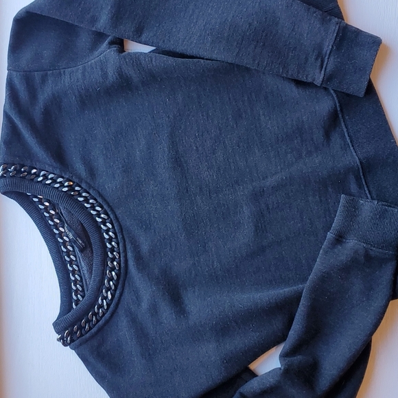 All Saints Dark Gray Ita Cropped Sweatshirt with Black Chain 4 - Picture 3 of 6